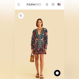 NWT FarmRio Teal Seashell Tapestry Lenzing Ecovero Viscose Mini Dress